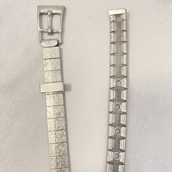 Frosted Silver ToneBelt Small XSmall Waist Segmented Skinny Link Metallic - Picture 7 of 11